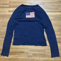 ラルフローレン　星条旗　ロゴ　ラインストーン　ロングTシャツ ネイビー　M