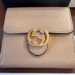 GUCCI ベージュ レザー 二つ折り財布