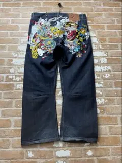 00s Ed Hardy エドハーディー　デニム　刺繍　和柄　虎　龍　y2kのサムネイル