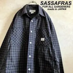 古着 日本製 ササフラス チンストコットン ワークシャツ 濃紺 L オンブレ