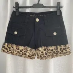 OLLINKARI ショートパンツ　レオパードファー付きブラック ヒョウ柄