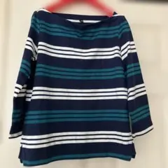 ユニクロ ボーダーシャツカットソー ボートネック 七分袖　L ネイビー グリーン
