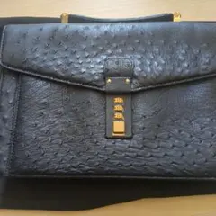 オーストリッチレザー クラッチバッグ クロコダイルバック黒