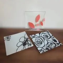 おしゃれなガラス製スクエアプレート３枚セット