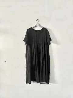 【美品】maison de soil　手織り　リネンドレス　黒　裾ラインのサムネイル