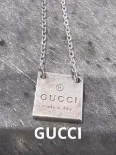 極美品】GUCCI ネックレス スクエア プレート シルバー Gロゴ イタリア