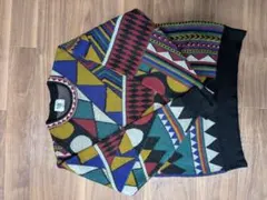 ★モディリアーニ総柄レトロ3Dニットセーター古着LL★