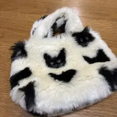 nino 猫模様ファー ハンドバッグ