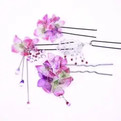 紫陽花かんざし4点セット【ピンクとグリーン】