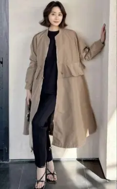 ブラウン フリル付きコート ウエスト調整可能