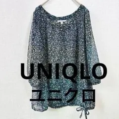 80 ユニクロ　UNIQLO 花柄シフォンカットソー　透け感　重ね着　七分丈　春