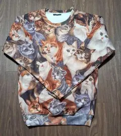 猫 総柄 スウェットカットソー M