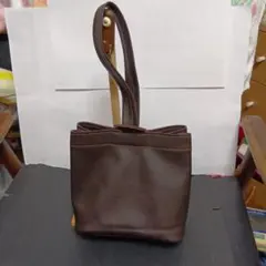 ブラウンレザー巾着バッグ/ハンドメイド