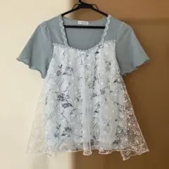 axes femme 花柄レース重ね着風カットソーのサムネイル