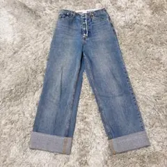 HARE ボタンフライ ワイドデニムパンツ ロールアップ