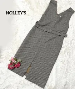 NOLLEY'S 【美品】【格子】【Vネック】ベージュワンピース M