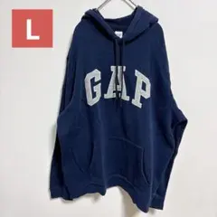 完売品 GAP 裏起毛 ロゴ刺繍パーカー スウェット ネイビー L