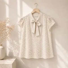 美品 Bon mercerie レースリボンブラウス 日本製 38のサムネイル