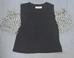 CECIL McBEE 黒ストライプパフスリーブTシャツ Fサイズ