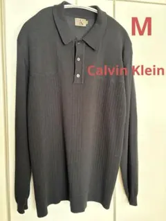 Calvin Klein 黒 メンズ　長袖ニットポロシャツ M