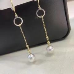 ラスト　一点　18金\pt あこや　７ミリup ピアス　新品