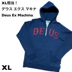 XL相当！DEUS デウス古着ハーフジップラグランスウェットパーカー インディゴ