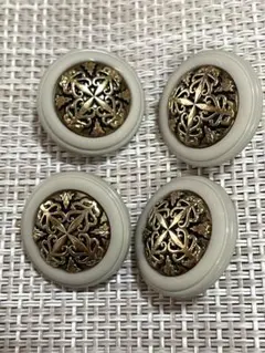 装飾的な金色模様のボタン4個セット　レトロボタン