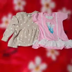 ベージュピンク 花柄 長袖カットソーとピンクのTシャツ120cm