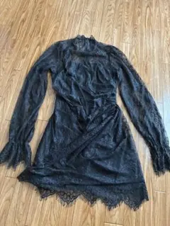 SHEIN レース 長袖 ミニワンピース ブラック S