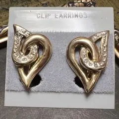 アメリカ製　イヤリング　 ゴールド　ハート　 ラインストーン　ヴィンテージ