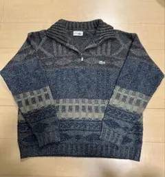 LACOSTE CHEMISE 80s~90s 柄ジップアップニットセーター