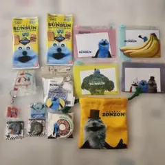 パペットスンスン　グッズセット　起毛缶バッチ　スライドポーチ　巾着　ステッカー