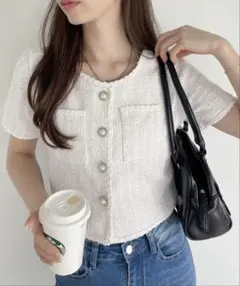 【新品タグ付き】　Ada.ツイード ショート丈 ジャケットLサイズ