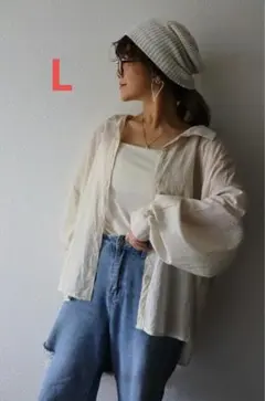 新品未使用品 しまむらaquaist×Nozomi ガーゼストライプシャツ中黄Lのサムネイル
