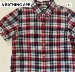 アベイシングエイプ APE 半袖チェック ボタンダウンシャツ トリコロール XSのサムネイル