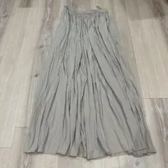 プリーツ ロングワイドパンツ ベージュ　ワッシャーサテンスカートパンツ　M