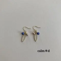 【478】スワロフスキーパール ブルー 楕円フープ ゴールド ピアス イヤリング