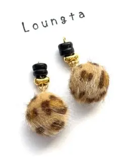 5点で450円引き ハンドメイドピアス 樹脂ピアス ファー ヒョウ柄ピアス