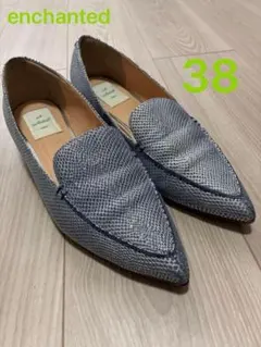 enchanted 38 シルバー　ポインテッドトゥ ローヒール 　パンプス　靴