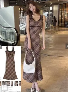チェック柄キャミソールニットワンピース[ru1297]