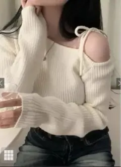 GRL ワンショルダーリボンリブニットト