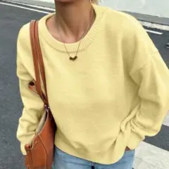 【美品】SHEIN／ラウンドネック・Uネック／セーター・ニット／イエロー