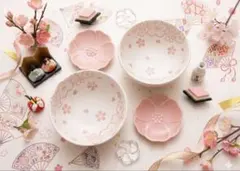 桜の花柄 食器セット 陶器 4点ガラス２点