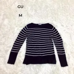 GU ボーダー ニット カットソー M ネイビー ホワイト 長袖
