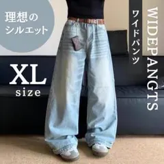 バギーデニムパンツ XL バギーパンツ ワイドシルエット ハイウエスト 激太