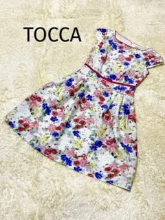 TOCCA トッカ 花柄レース 半袖ひざ丈ワンピース ライトブルー 水色