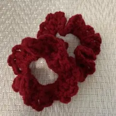 ワインレッド かぎ針編みシュシュ 2個セット