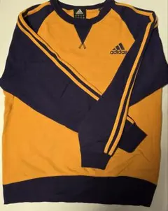 【adidas】スウェット L オレンジ ネイビー ライン 古着 トレーナー