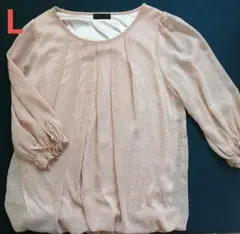 ピンク ドット柄 七分袖　シフォンブラウス