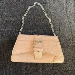 クロコダイル型押しピンクショルダーバッグ